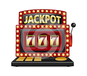 Red slot machine wins the jackpot Isolated on white background. Casino big win slot machine vector illustration