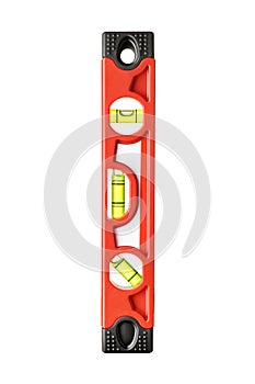 Red small bubble spirit level, isolated on a white. Building construction tool