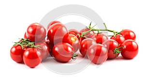 Red small cherry tomatoes on a white background