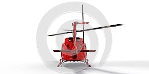 Red small military transport helicopter on white isolated background. The helicopter rescue service. Air taxi