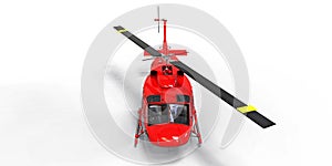 Red small military transport helicopter on white isolated background. The helicopter rescue service. Air taxi