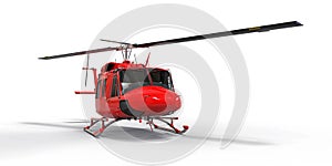 Red small military transport helicopter on white isolated background. The helicopter rescue service. Air taxi