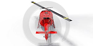 Red small military transport helicopter on white isolated background. The helicopter rescue service. Air taxi