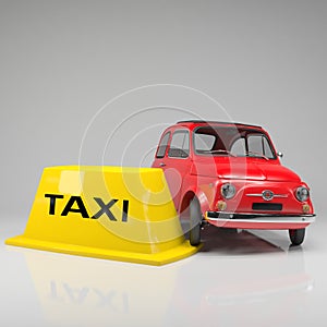 Red small retro car on white background. 3d isolate.