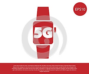 Red Smart watch 5G new wireless internet wifi icon isolated on white background. Global network high speed connection