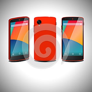 Red smartphone in three ways.