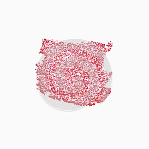 Red smear lipstick gloss splash on white background. Glitter paint stroke. Abstract shiny diamond template for cute