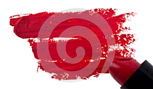 A red smear of lipstick isolated on a white background