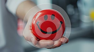 The red smiley stress ball.AI generated image