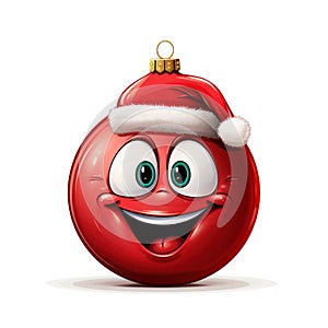Red smiling Christmas balls illustration isolated on white background, AI Generated