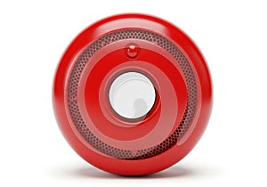 Red smoke detector device isolated on white background