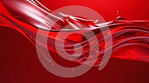 Red smooth waves of liquid abstract background. Bright glossy plastic splash pattern.