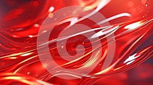 Red smooth waves of liquid abstract background. Bright glossy plastic splash pattern.