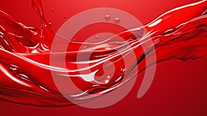 Red smooth waves of liquid abstract background. Bright glossy plastic splash pattern.