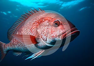 Red Snapper in the ocean water. Ai generative