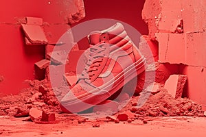 Red Sneakers in an Artistic Display