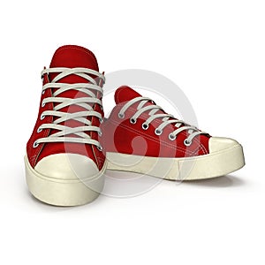 Red sneakers isolated on white. 3D illustration