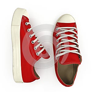 Red sneakers isolated on white. 3D illustration