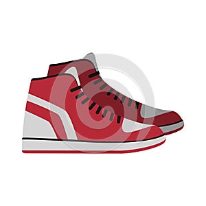 Red Sneakers, sport gym shoes isolated on white background. footwear for sport and casual look.