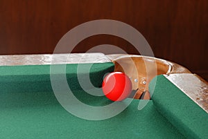 Red Snooker Ball By Corner Pocket