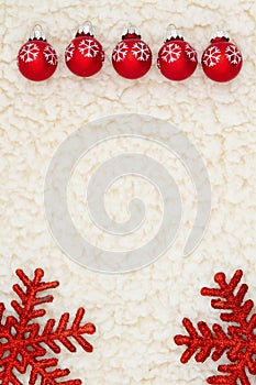 Red snowflakes ornaments Christmas and snowflake background on beige sherpa material