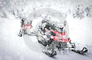 Red Snowmobile in Finnish Lapland photo