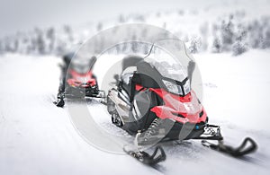 Red Snowmobile in Finnish Lapland