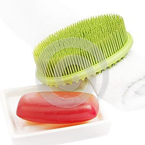 Red Soap Bar with green brush