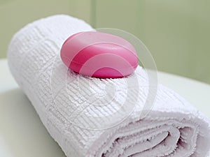 Red soap towel