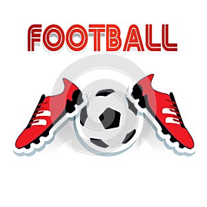 Red soccer shoes and soccer ball, and football inscription, cart