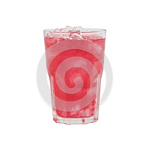 Red soda cool drink in glass with ice cube isolated on white background with Clipping Path