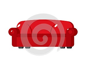 Red sofa . Big Large soft couch on white background
