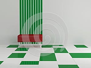 Red sofa in the empty room