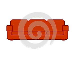 Red sofa isolated. couch cartoon Vector illustration