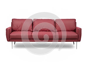 red sofa with pillows isolated on white