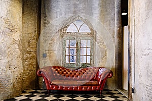 Red sofa in theVintage room