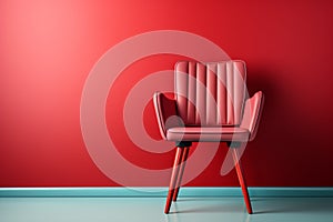 Red sofa vintage with red wall and green floor.