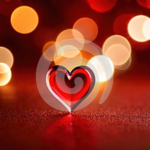 Red soft heart shape, glowing lights bokeh backdrop background