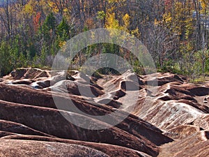 The red soil of the Cheltenham Badlands located in Caledon, Ontario, Canada