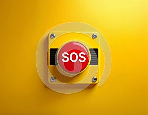 Red sos emergency button on yellow panel