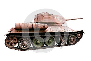 Red Soviet battle tank T-34 isolated on white