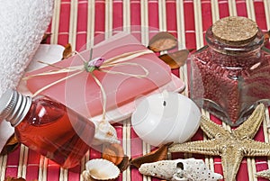 Red spa items.