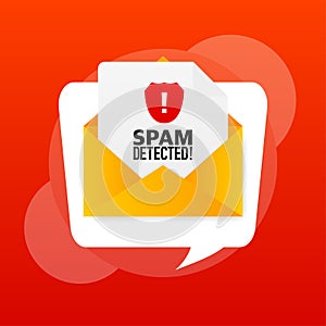 Red spam detected icon. Phishing scam. Hacking concept. Cyber security concept. Alert message