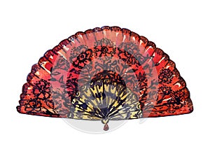 Red Spanish fan with black poppies