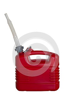 Red spare oil tanks or gallons of oil reserves isolated on white background.