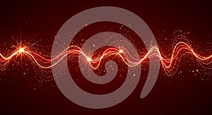 Red Sparkling Light Wave on Dark Background with Glitter Effect