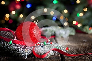 Red Sparkly Christmas Ornament Bokeh Background