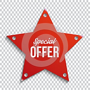 Red special offer banner with shadow on transparent background. Can be used with any background. Vector illustration.