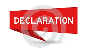 Red speech banner with word declaration on white background