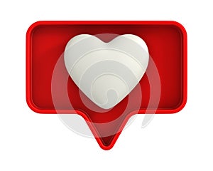 Red Speech bubble and heart on white background. Isolated 3D illustration